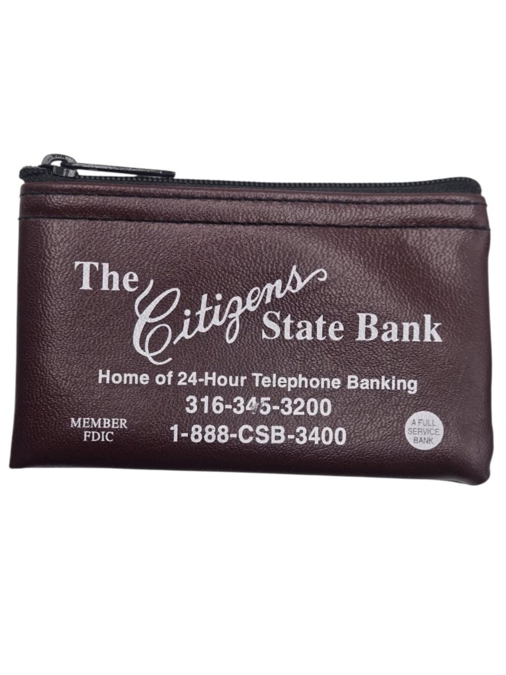 The Citizens State Bank Maroon Zippered Coin Pouch Small Money Bag Vintage